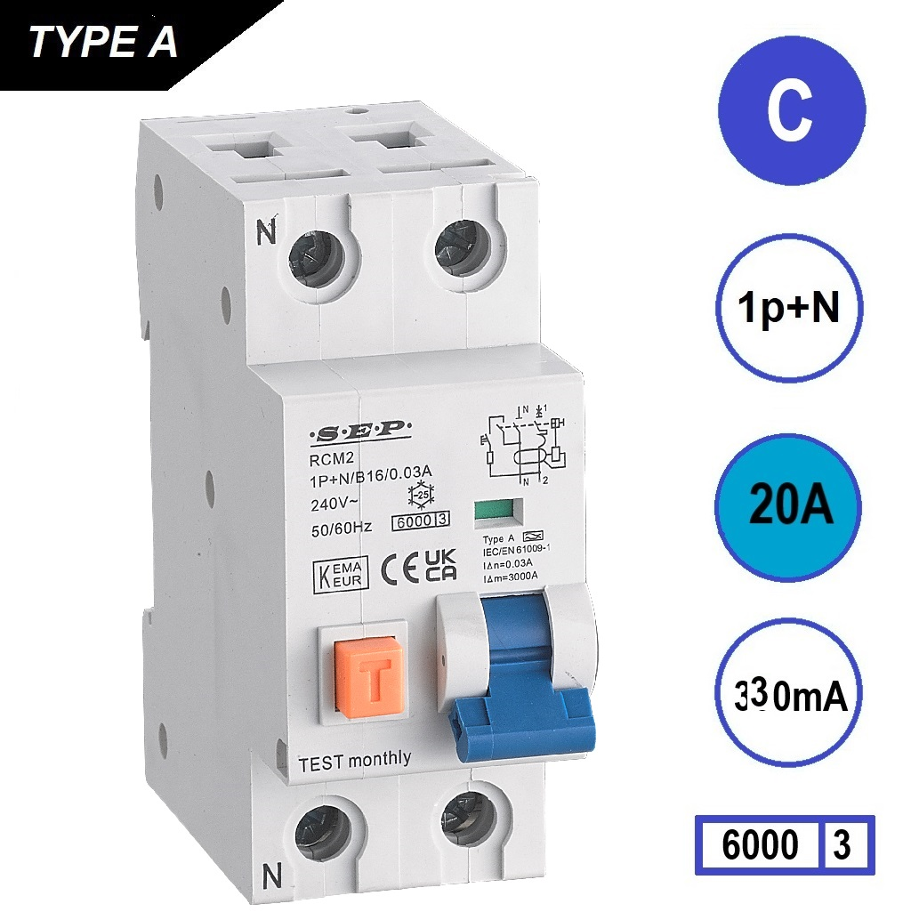 Schotman Elektro - SEP RCM2 aardlekautomaat C20A 6kA