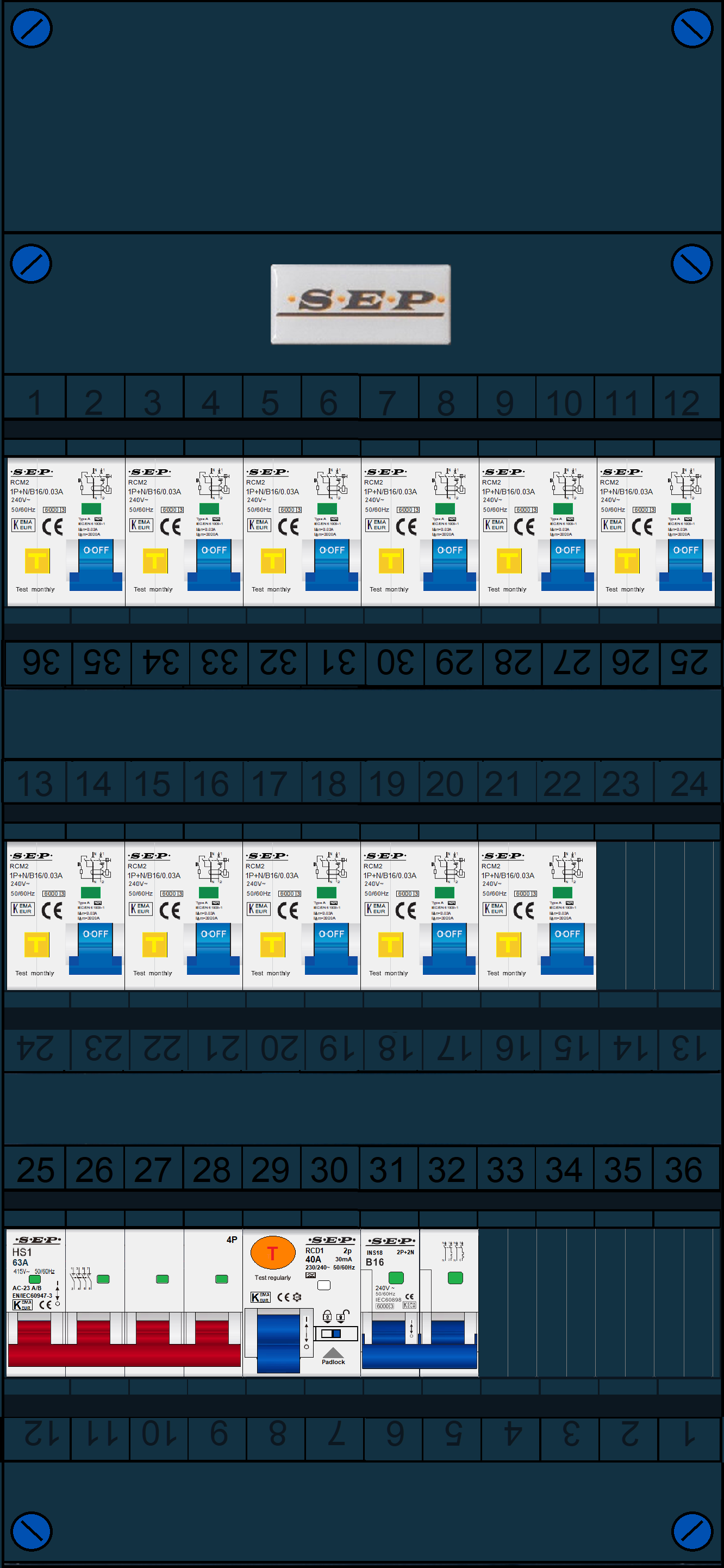 Schotman Elektro B.V. - SEP FS63A, 1xHoofdschakelaar, 11xAardlekautomaat, 1xAls+Fornuisgroep, 3 Fase