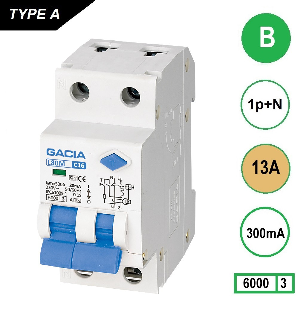 GACIA L80MA aardlekautomaat 1p+n B13 300mA 