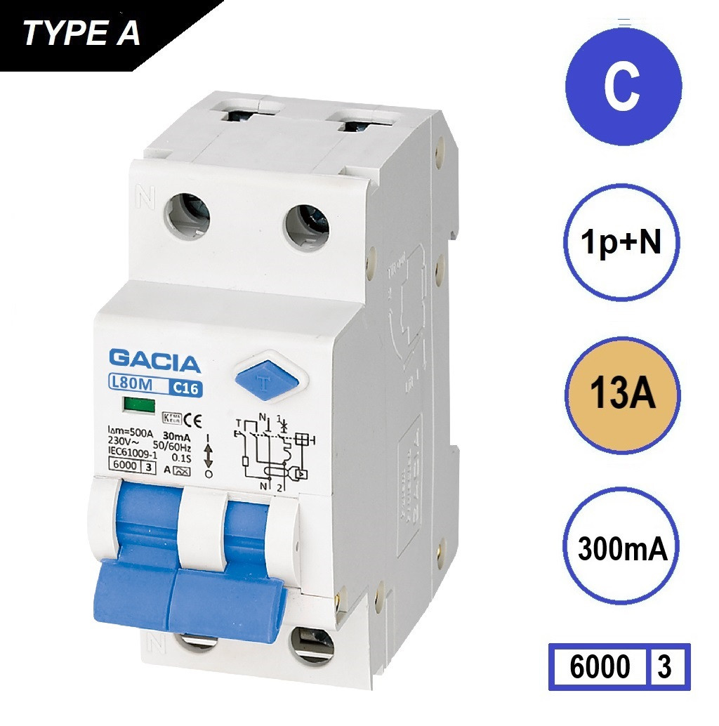 GACIA L80MA aardlekautomaat 1p+n C13 300mA 