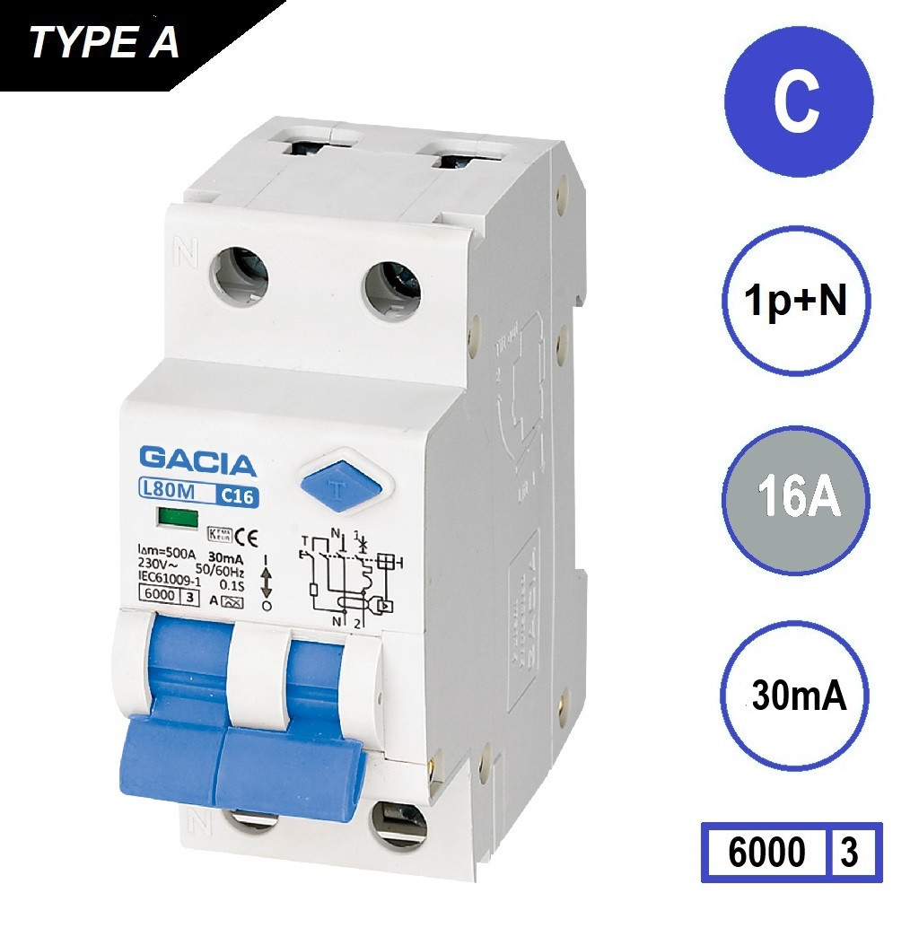 GACIA L80M aardlekautomaat 1p+n C16 30mA 