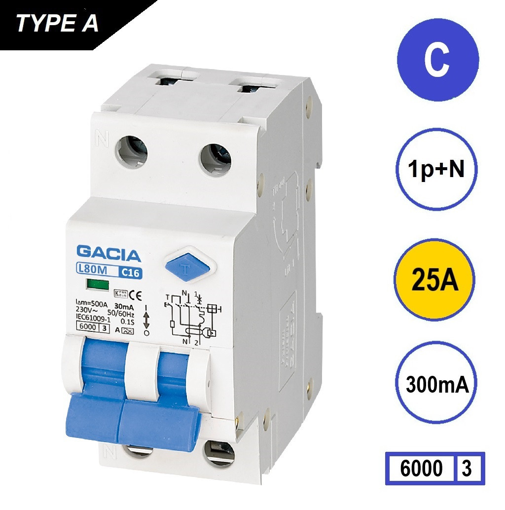 GACIA L80MA aardlekautomaat 1p+n C25 300mA 