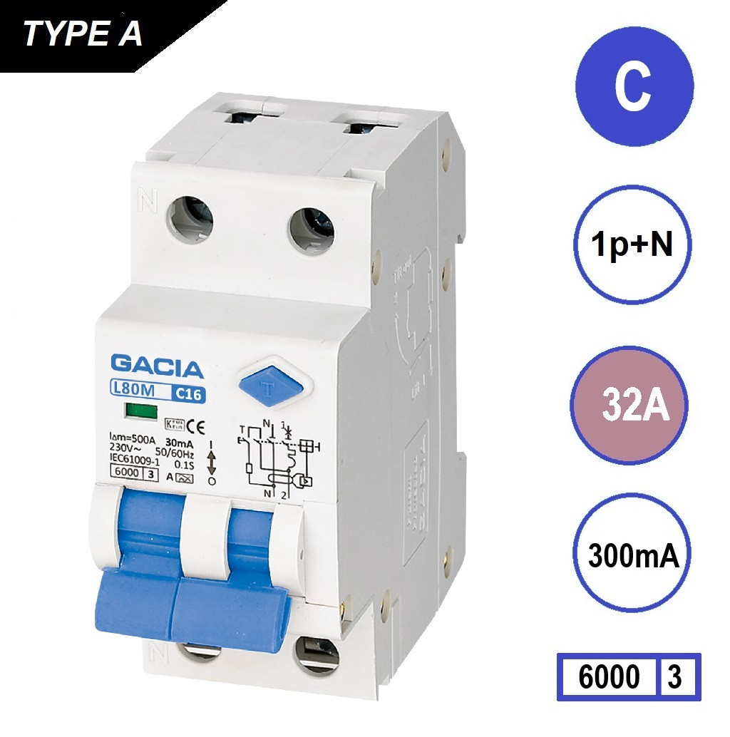 GACIA L80MA-C32 aardlekautomaat 1p+n C32 300mA