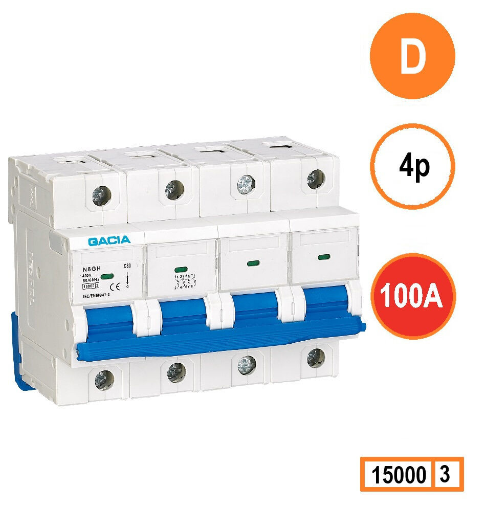 GACIA N8GH installatieautomaat 4 polig, karakteristiek D, 100A, 15kA