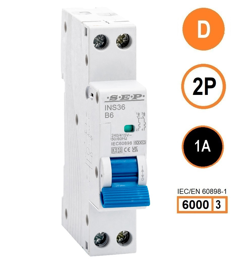 SEP INS36-2D01, installatieautomaat 2p D1 6kA, 18mm, 1 modulen