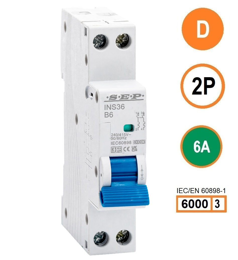 SEP INS36-2D06, installatieautomaat 2p D6 6kA, 18mm, 1 modulen