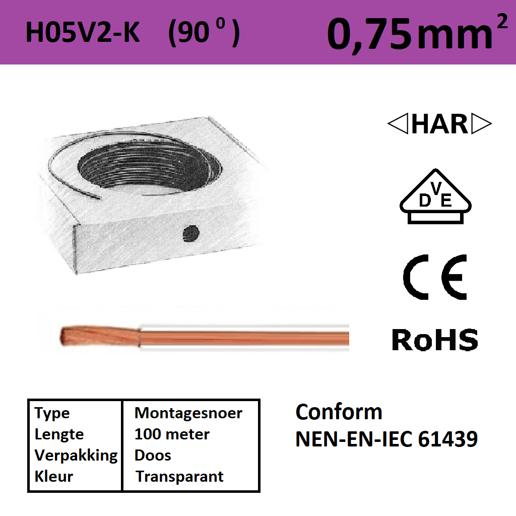 Schotman Elektro - SEP montagesnoer H05V2-k transparant 0,75mm