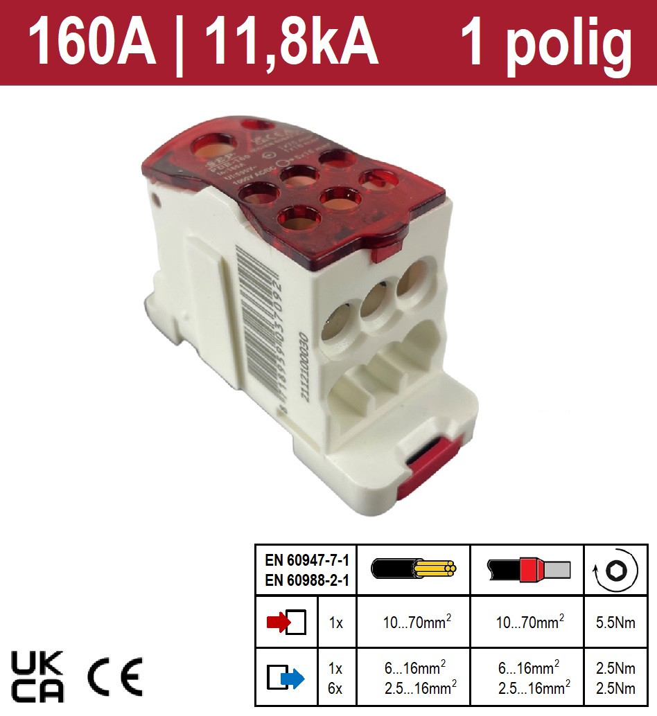 Schotman Elektro B.V. - SEP PDB-160 enkelpolig verdeelblok