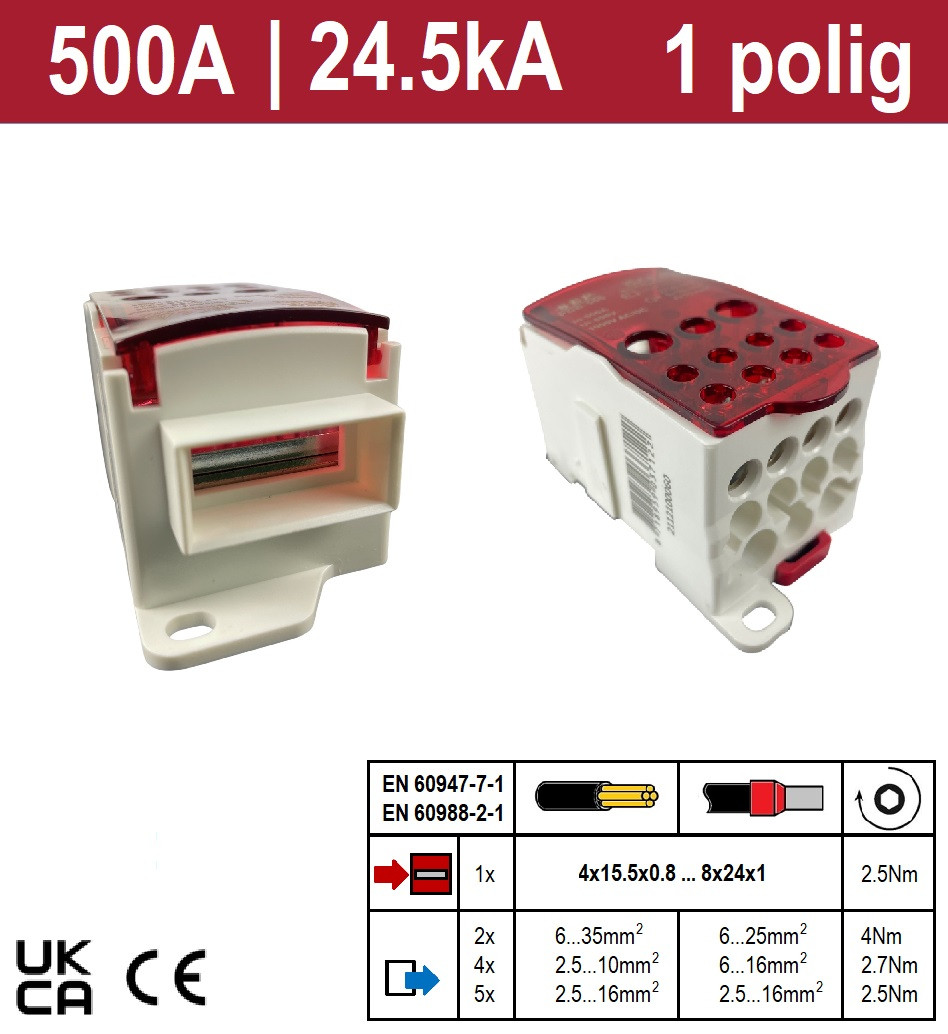 Schotman Elektro B.V. - SEP PDB-500 enkelpolig verdeelblok