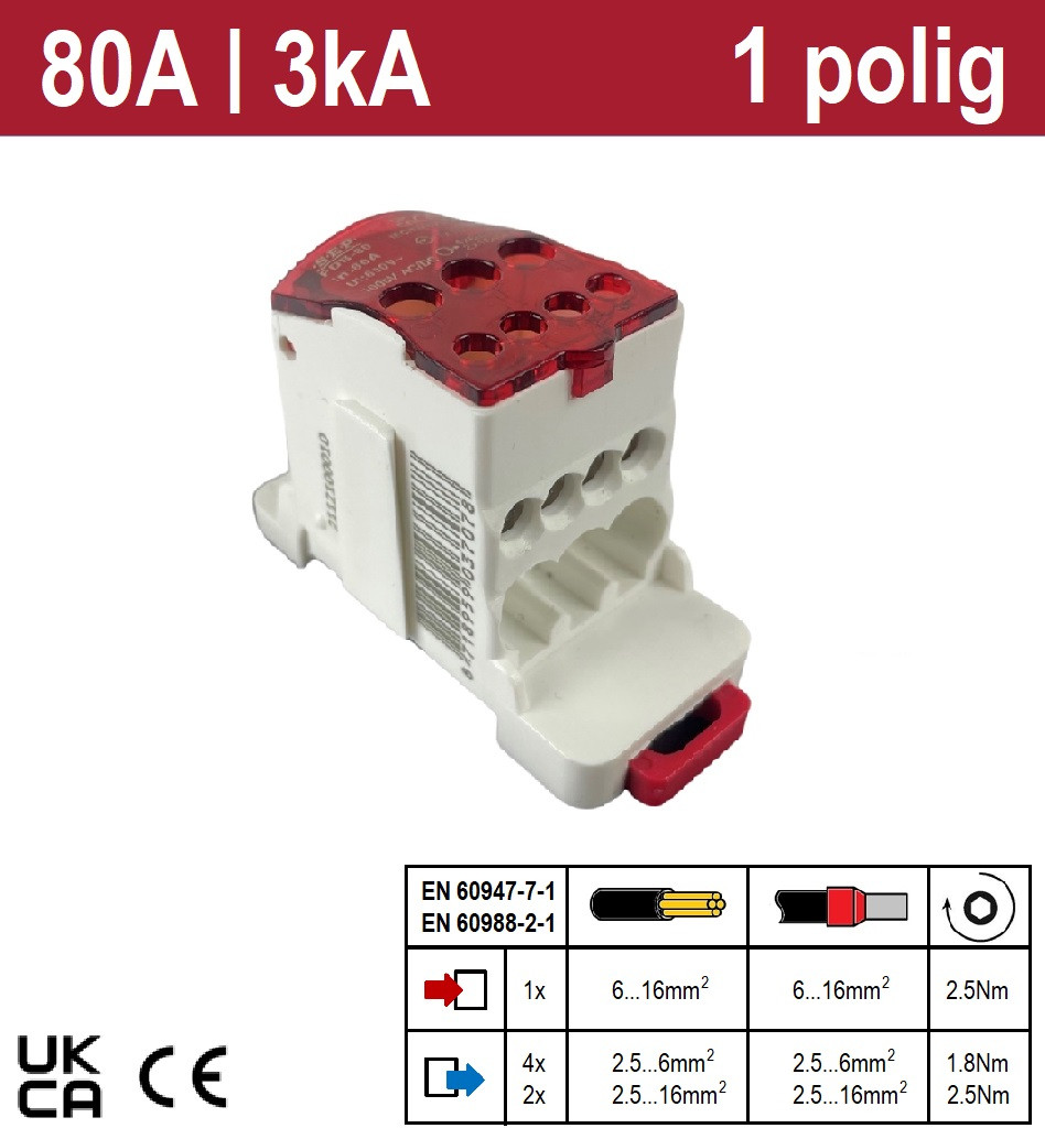 Schotman Elektro B.V. - SEP PDB-80 enkelpolig verdeelblok