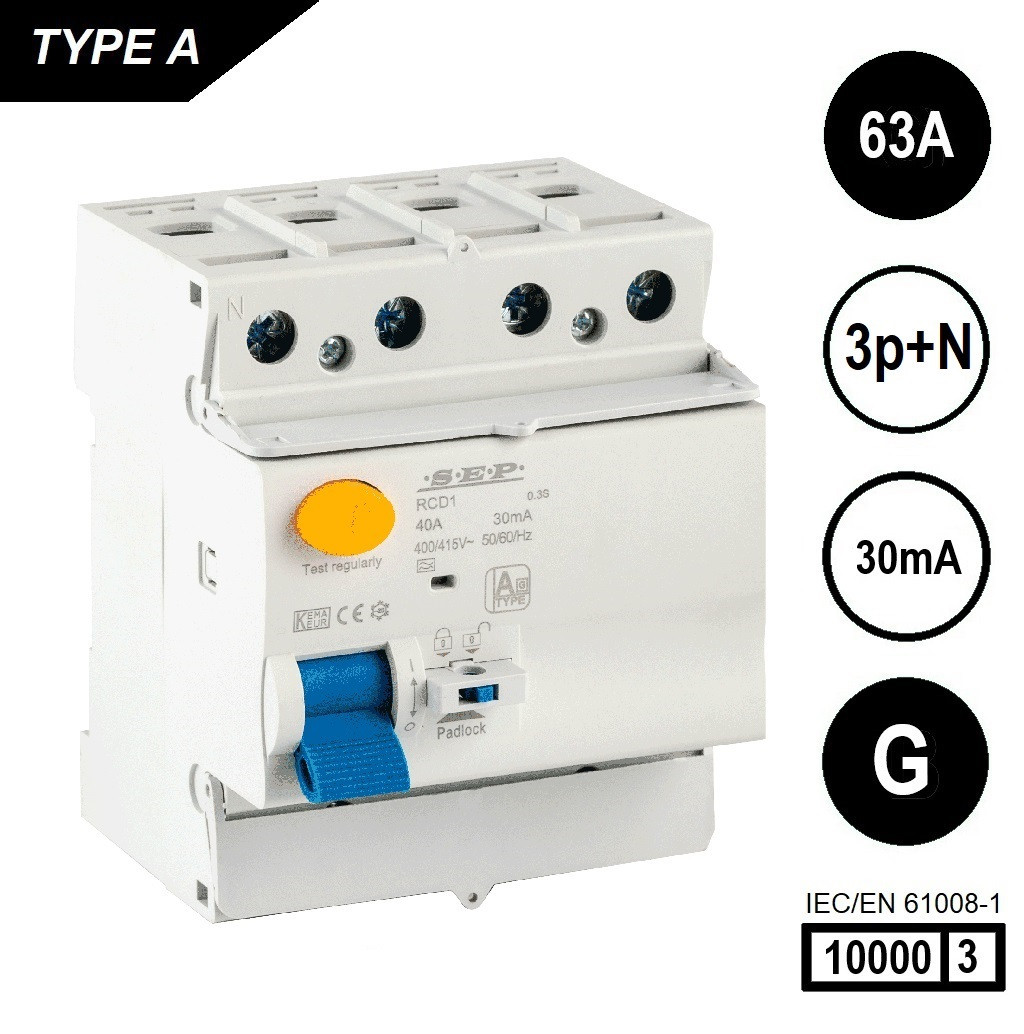 Schotman Elektro B.V. - SEP RCD1-4A-06303G - aardlekschakelaar 4p