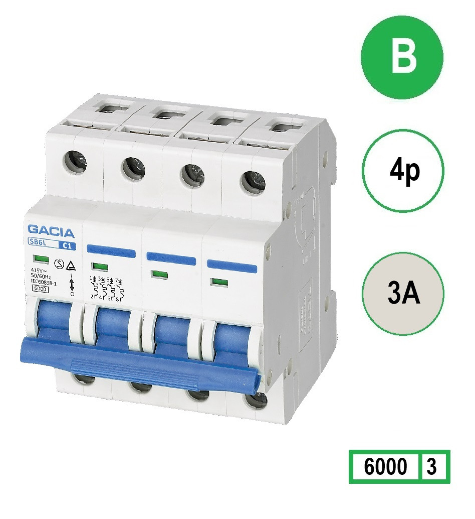 Schotman Elektro - GACIA SB6L installatieautomaat B 4 polig 3A 6kA