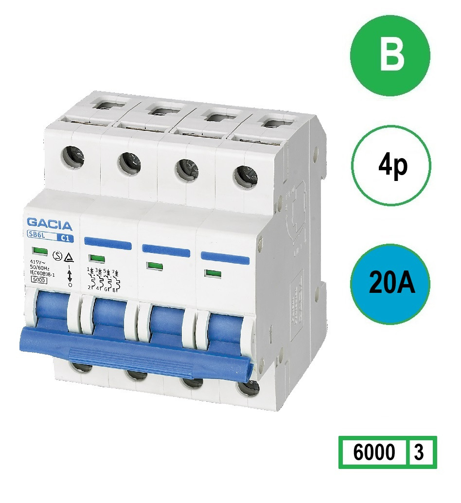 Schotman Elektro - GACIA SB6L installatieautomaat B 4 polig 20A 6kA