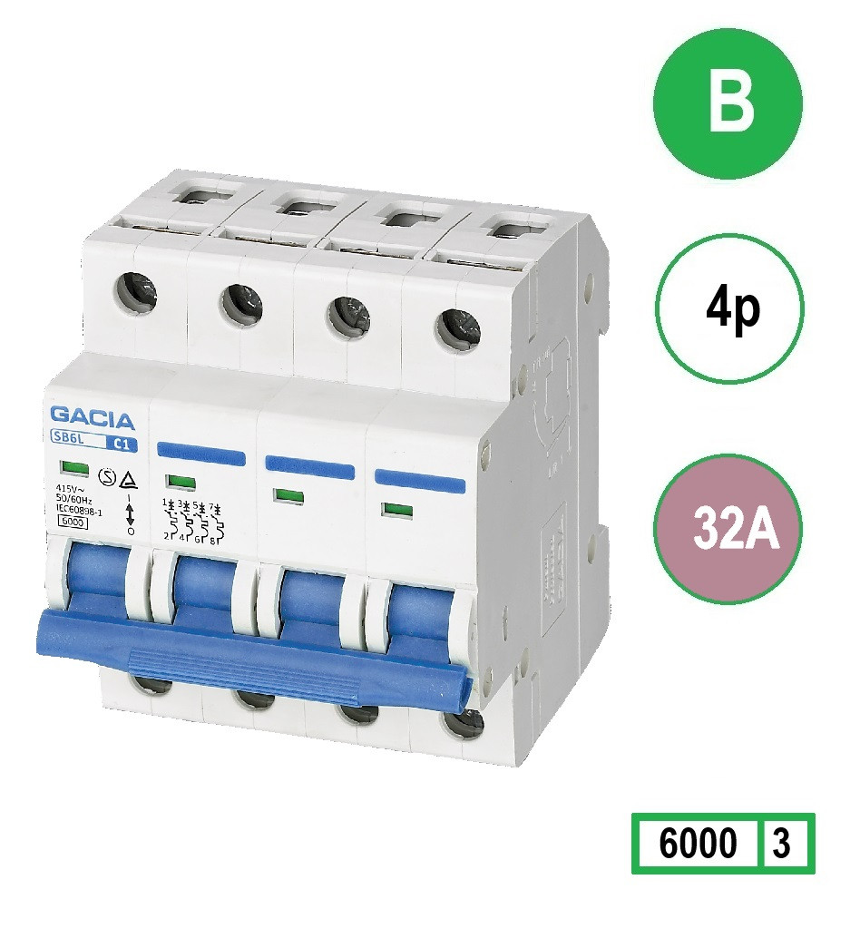 Schotman Elektro - GACIA SB6L installatieautomaat B 4 polig 32A 6kA