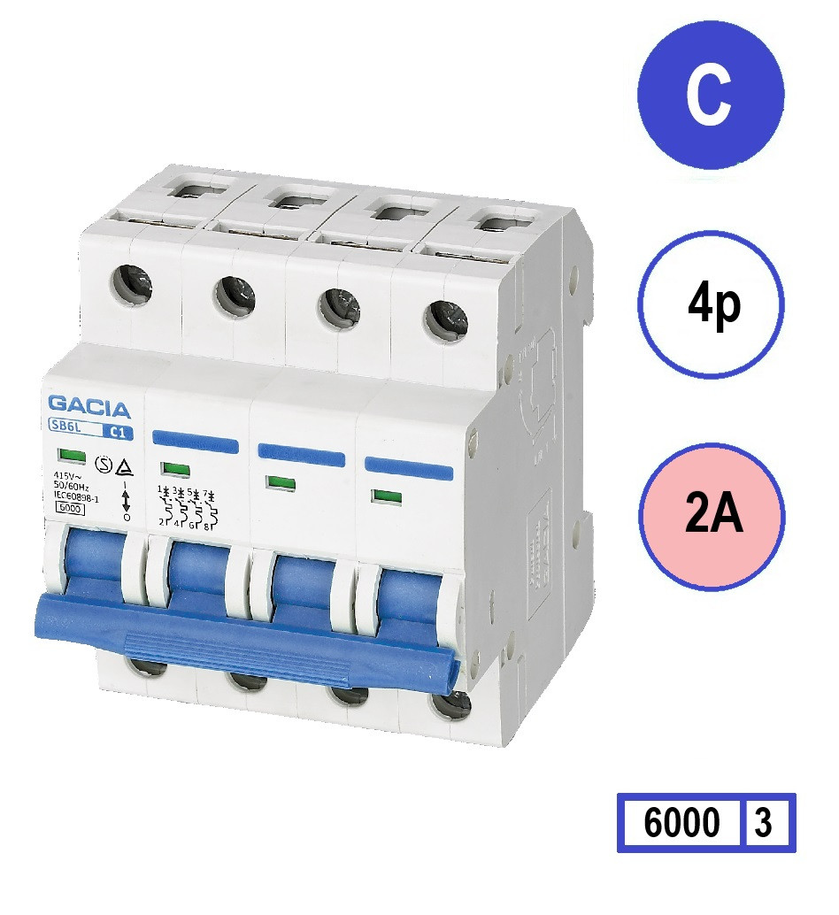 Schotman Elektro - GACIA SB6L installatieautomaat C 4 polig 2A 6kA