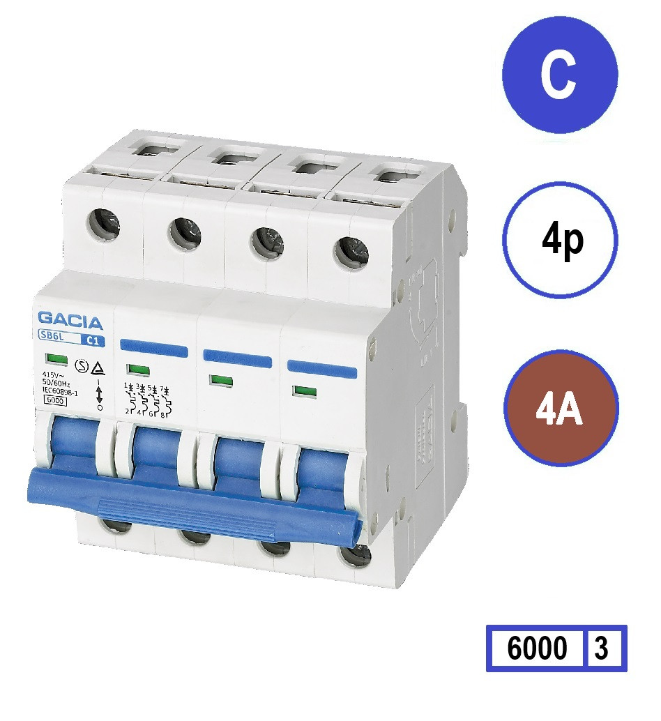 Schotman Elektro - GACIA SB6L installatieautomaat C 4 polig 4A 6kA