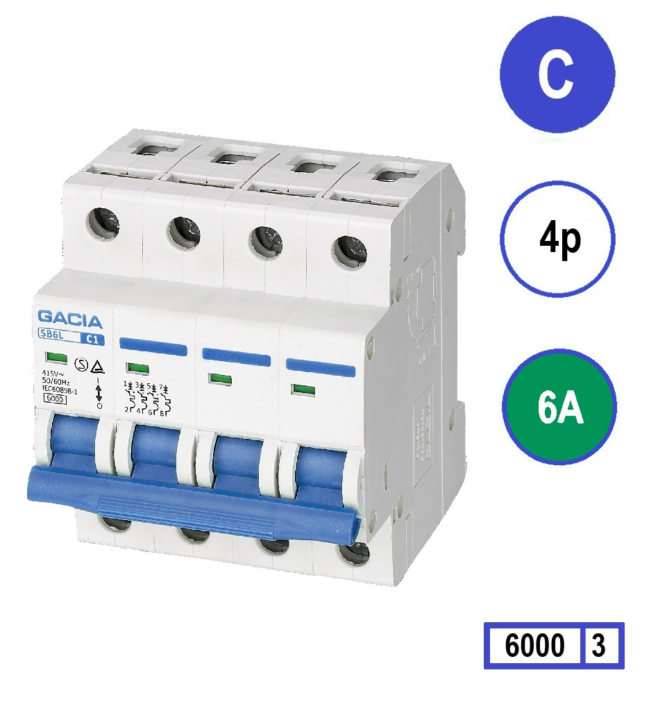 Schotman Elektro - GACIA SB6L installatieautomaat C 4 polig 6A 6kA