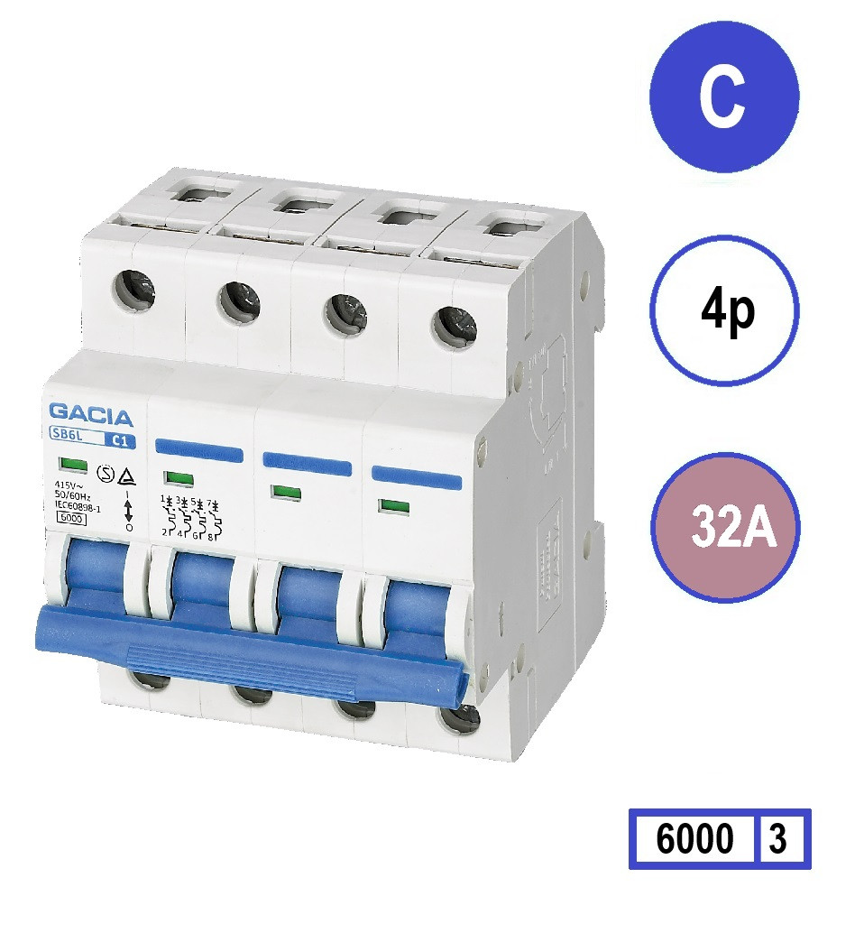 Schotman Elektro - GACIA SB6L installatieautomaat C 4 polig 32A 6kA