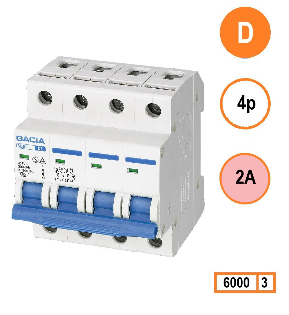 Schotman Elektro - GACIA SB6L installatieautomaat D 4 polig 2A 6kA