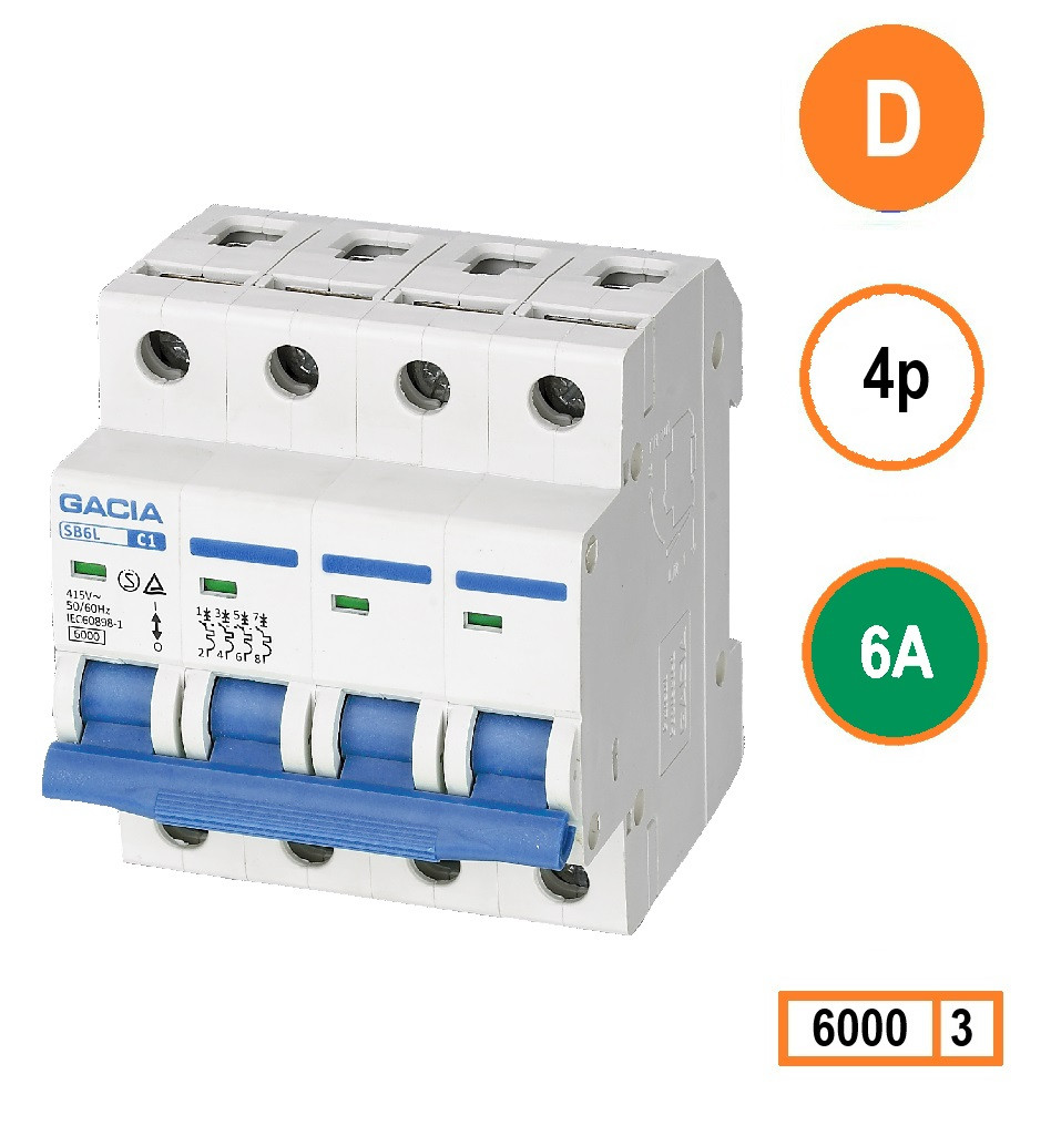 Schotman Elektro - GACIA SB6L installatieautomaat D 4 polig 6A 6kA