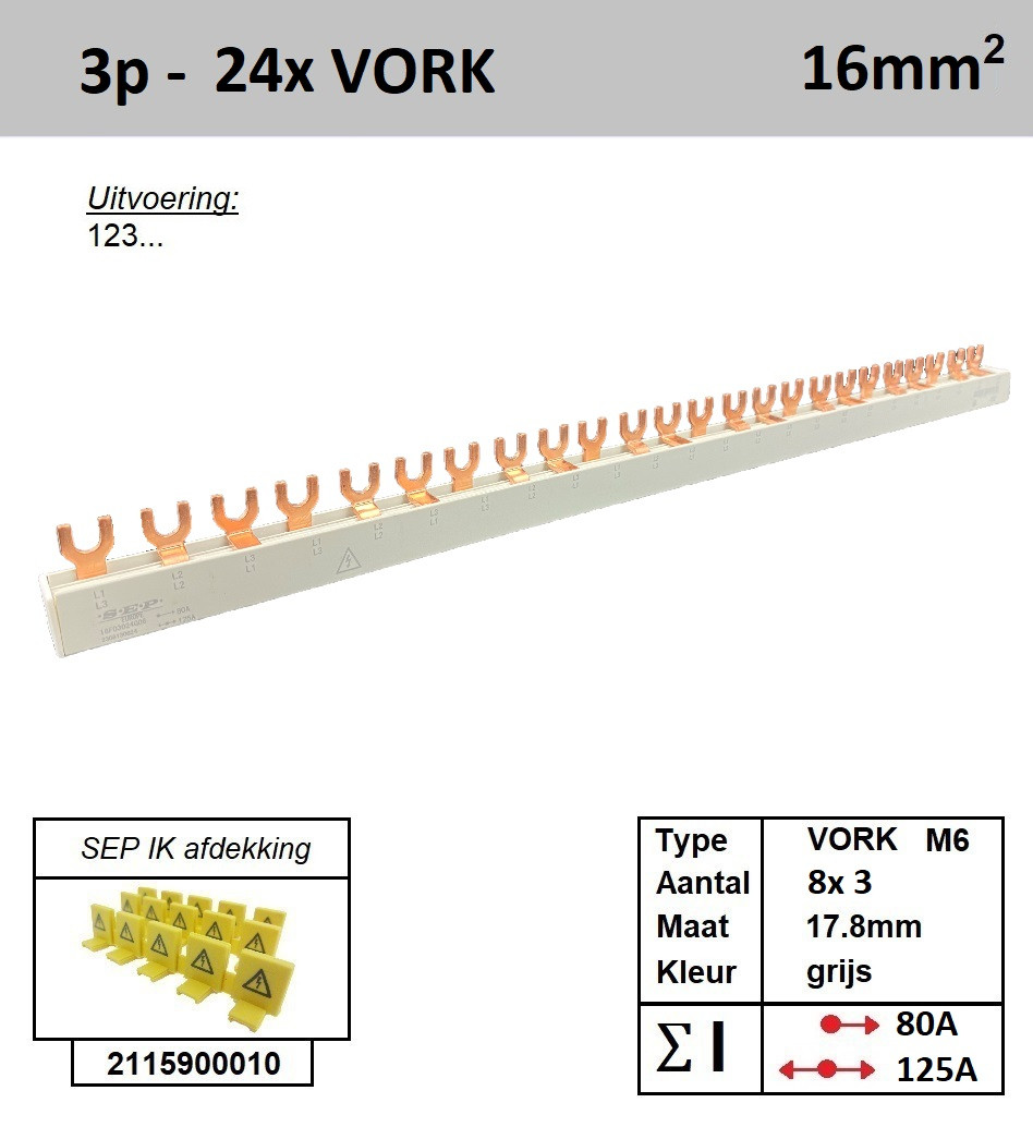 Schotman Elektro - SEP 16F03024G06 aansluitrail 16mm2 80A 125A