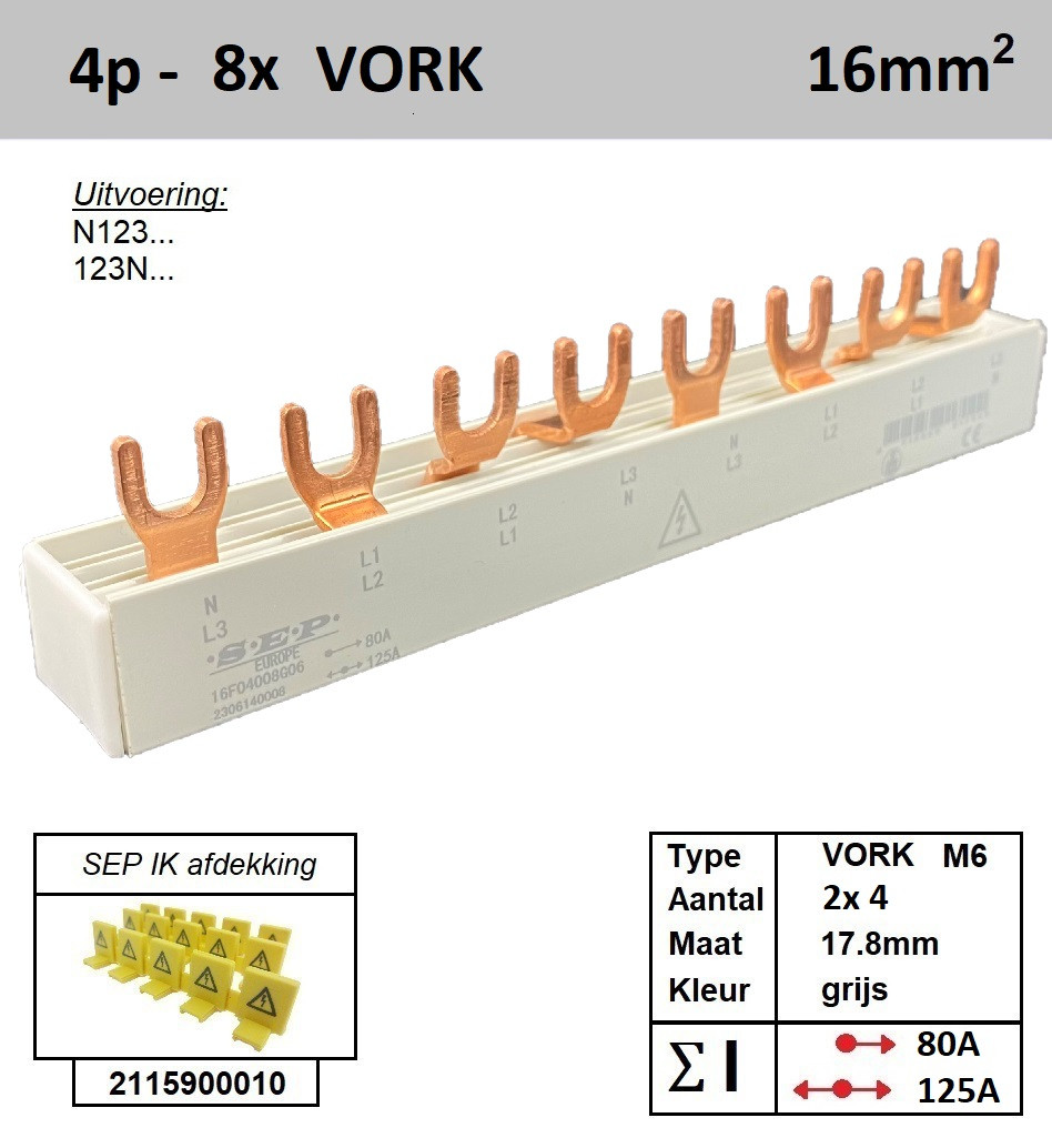 Schotman Elektro - SEP 16F04008G06 aansluitrail 16mm2 80A 125A