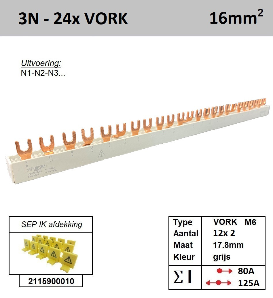 Schotman Elektro - SEP 16F04024G56 aansluitrail 16mm2 80A 125A