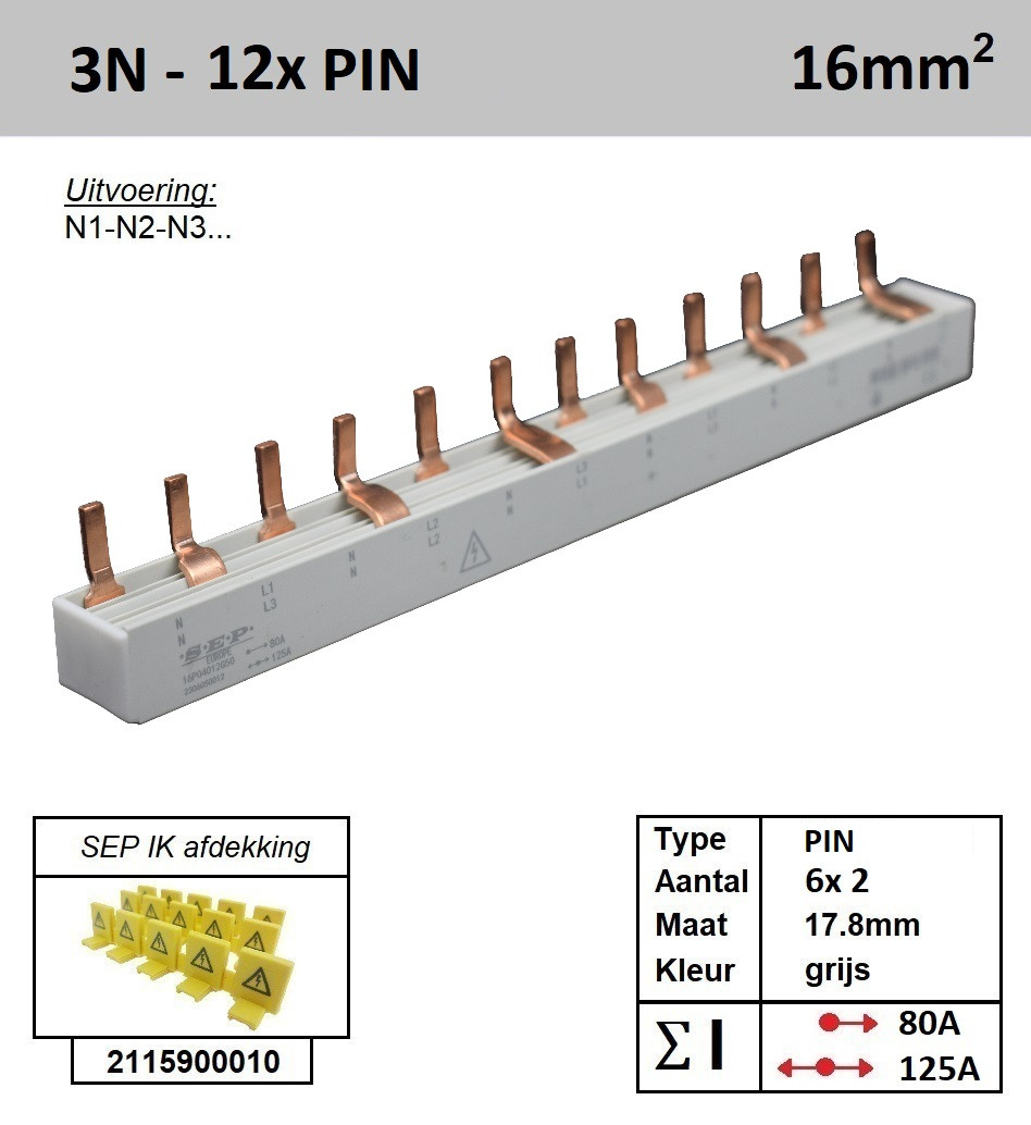 Schotman Elektro - SEP 16P04012G50 aansluitrail 16mm2 80/125A