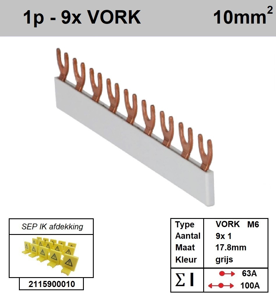 Schotman Elektro - SEP aansluitrail VORK-M6 9x1 aansluitingen 17.8mm