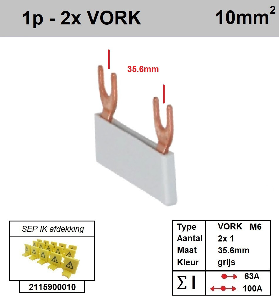 Schotman Elektro - SEP aansluitrail VORK-M6 2x1 aansluitingen 35.6mm