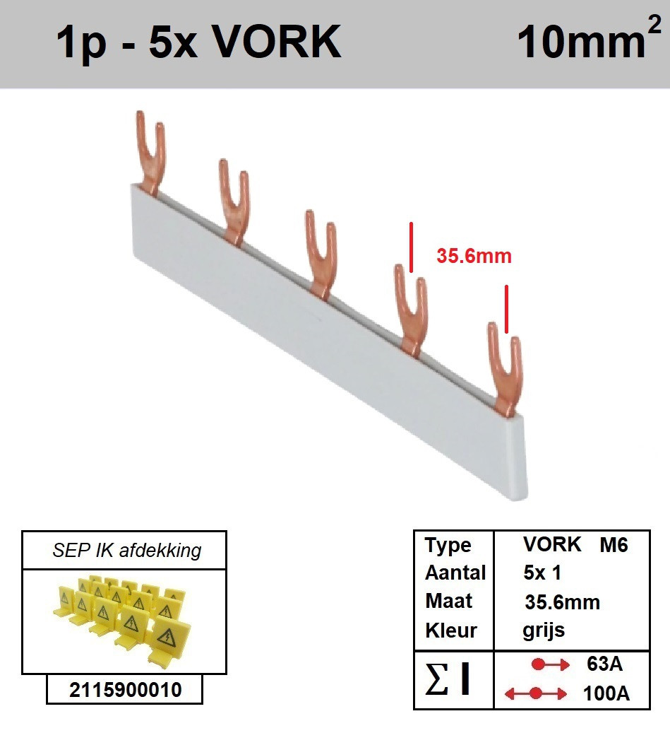 Schotman Elektro - SEP aansluitrail VORK-M6 5x1 aansluitingen 35.6mm