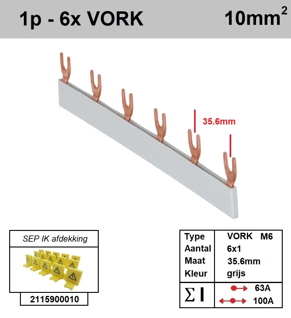 Schotman Elektro - SEP aansluitrail VORK-M6 6x1 aansluitingen 35.6mm