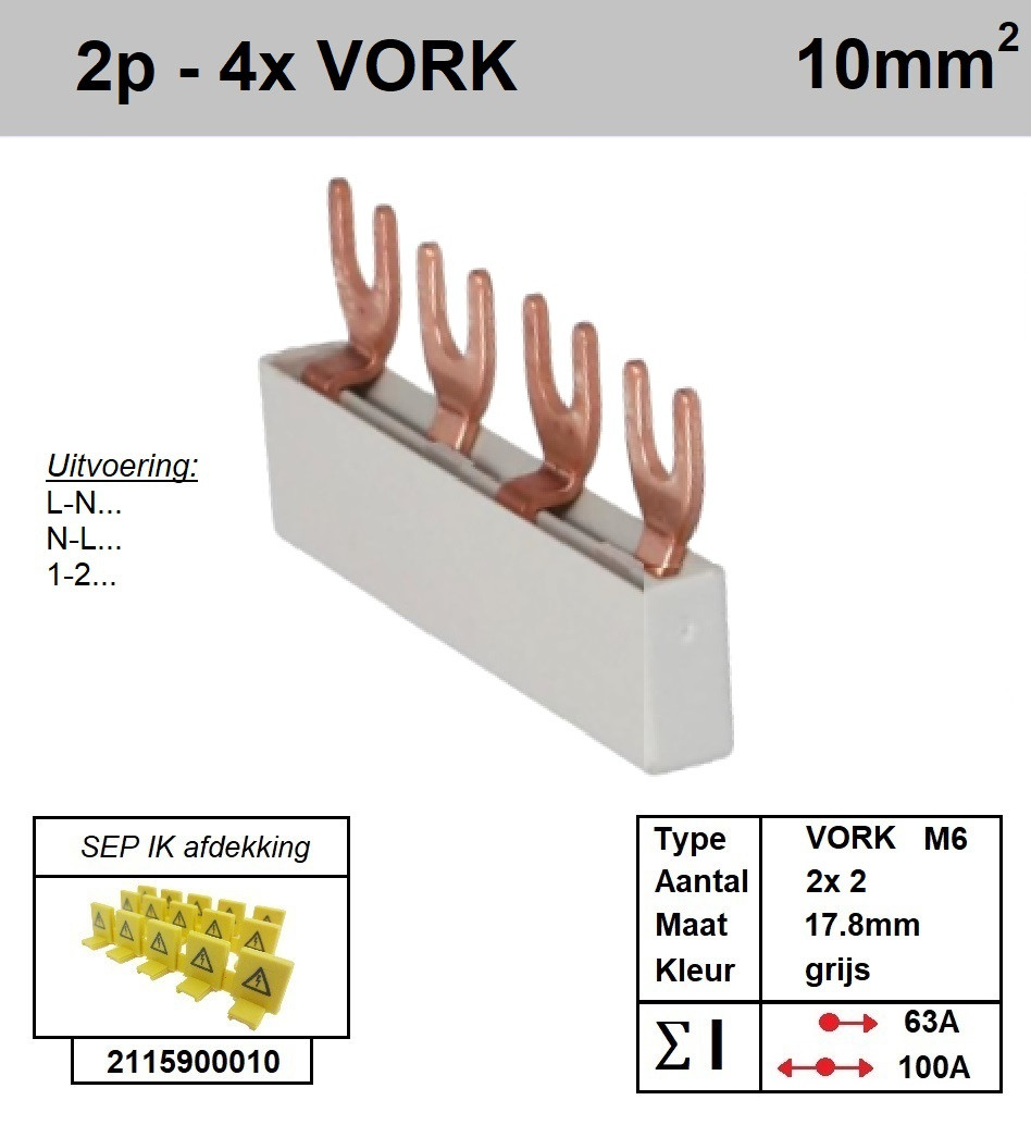 Schotman Elektro - SEP aansluitrail 2 fase VORK 2x2 aansluitingen 17.8mm