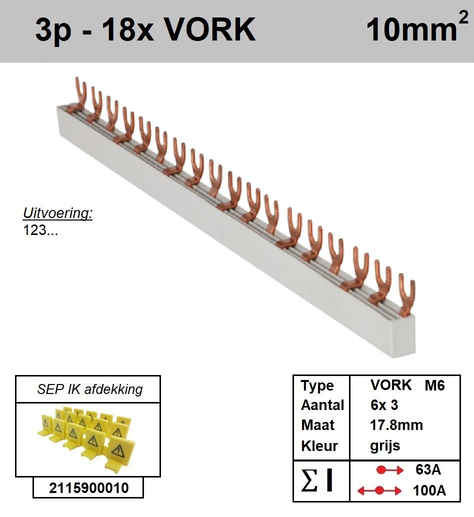 Schotman Elektro - SEP aansluitrail 3 fase VORK 6x3 aansluitingen 17.8mm