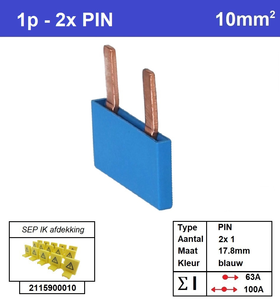 Schotman Elektro - SEP aansluitrail PIN 2x1 aansluitingen 17.8mm