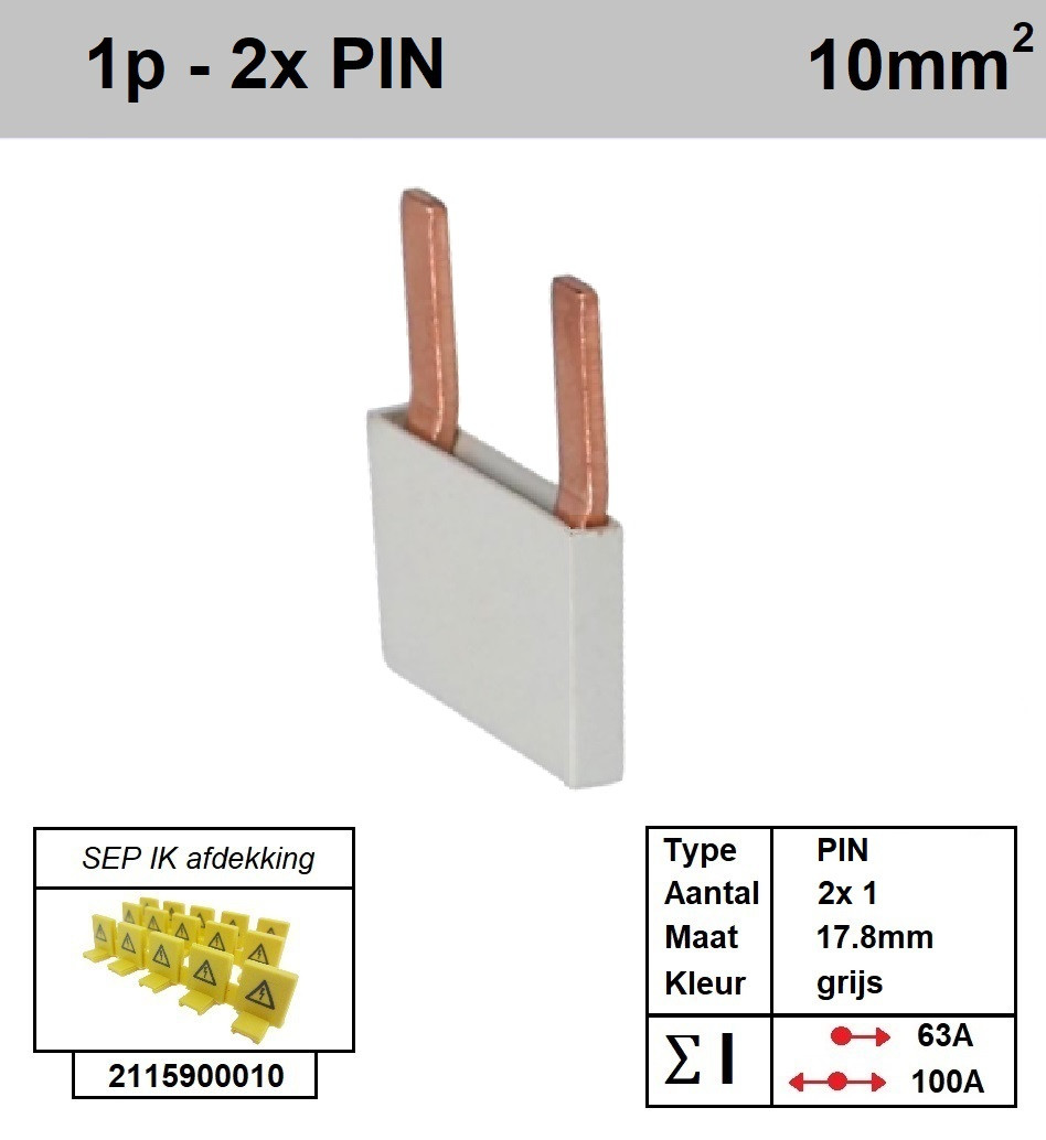 Schotman Elektro - SEP aansluitrail PIN 2x1 aansluitingen 17.8mm