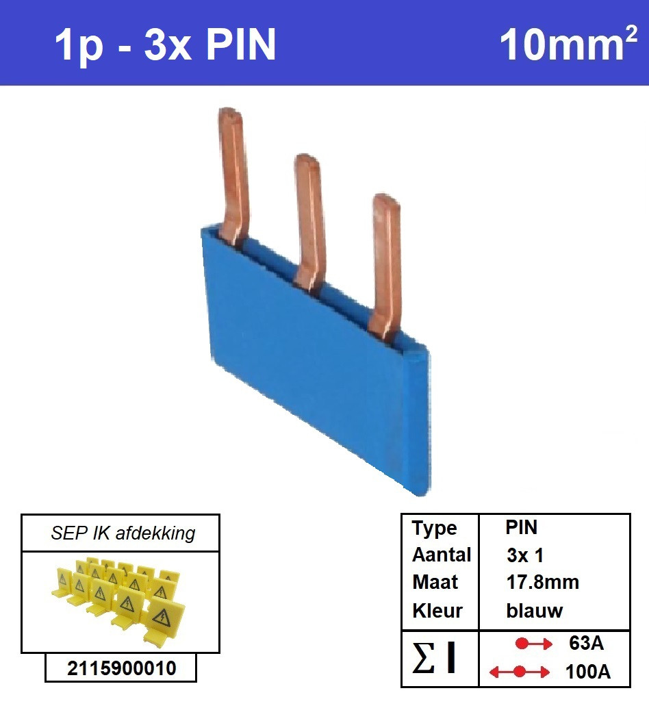 Schotman Elektro - SEP aansluitrail PIN 3x1 aansluitingen 17.8mm
