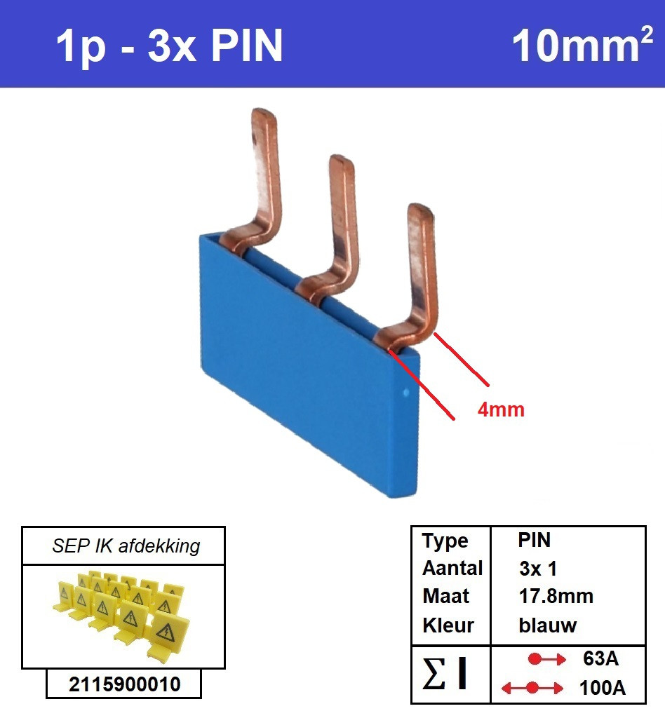 Schotman Elektro - SEP aansluitrail PIN gebogen 3x1 aansluitingen 17.8mm