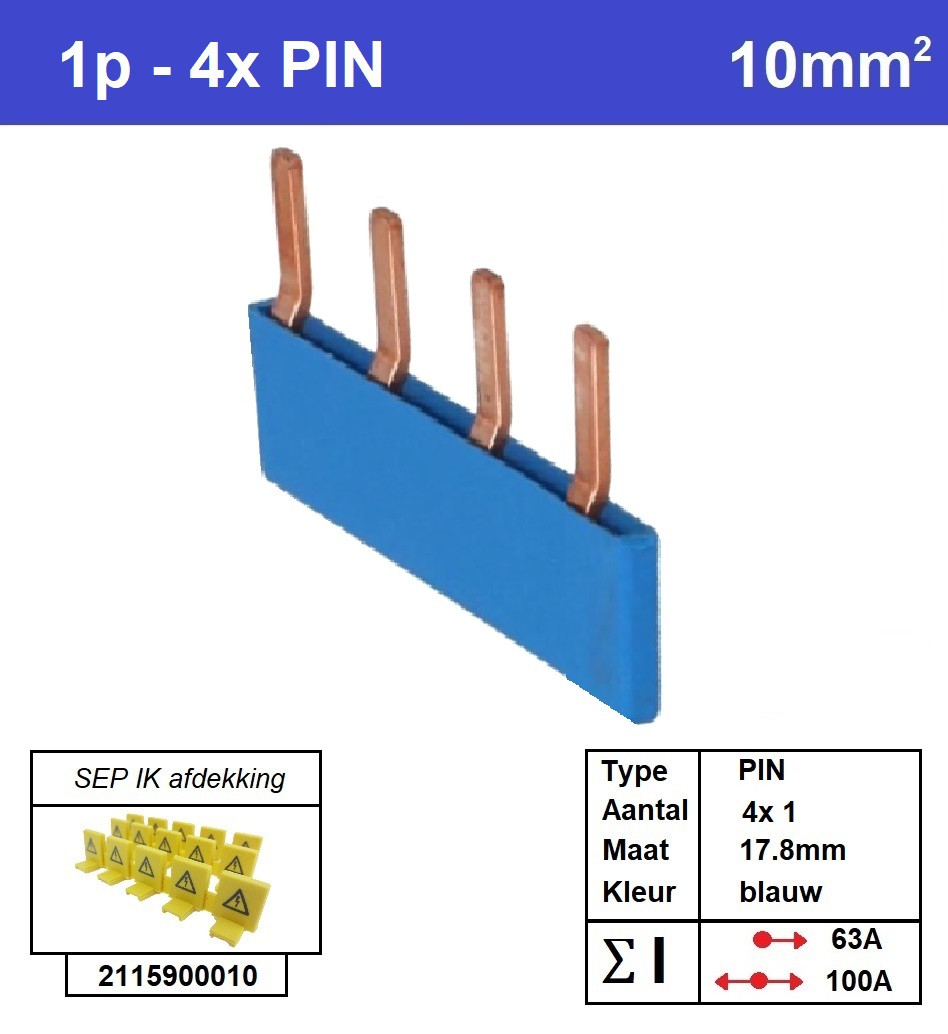 Schotman Elektro - SEP aansluitrail PIN 4x1 aansluitingen 17.8mm
