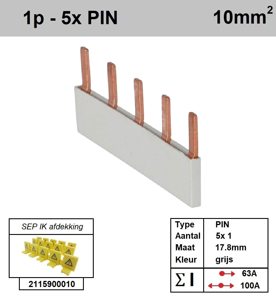 Schotman Elektro - SEP aansluitrail PIN 5x1 aansluitingen 17.8mm