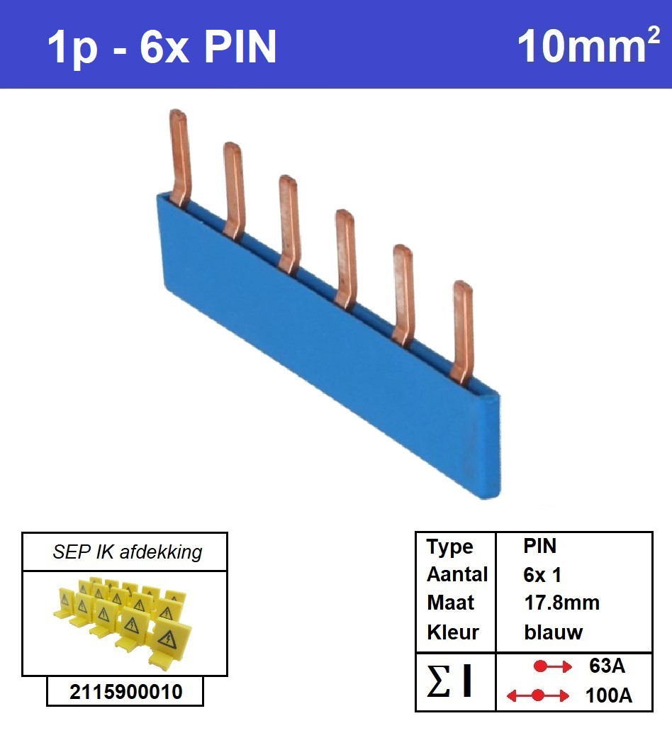 Schotman Elektro - SEP aansluitrail PIN 6x1 aansluitingen 17.8mm