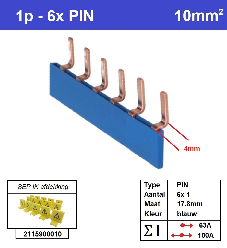 Schotman Elektro - SEP aansluitrail PIN gebogen 6x1 aansluitingen 17.8mm