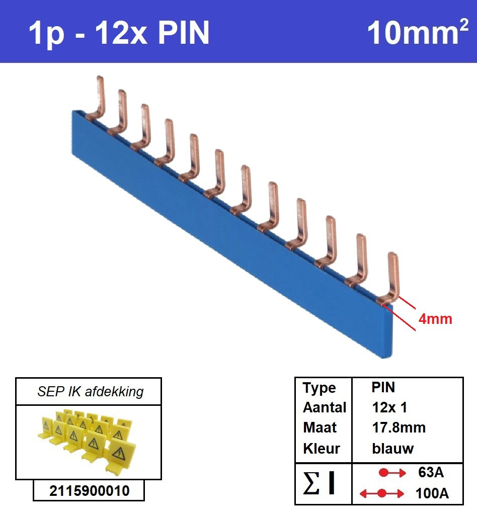 Schotman Elektro - SEP aansluitrail PIN gebogen 12x1 aansluitingen 17.8mm