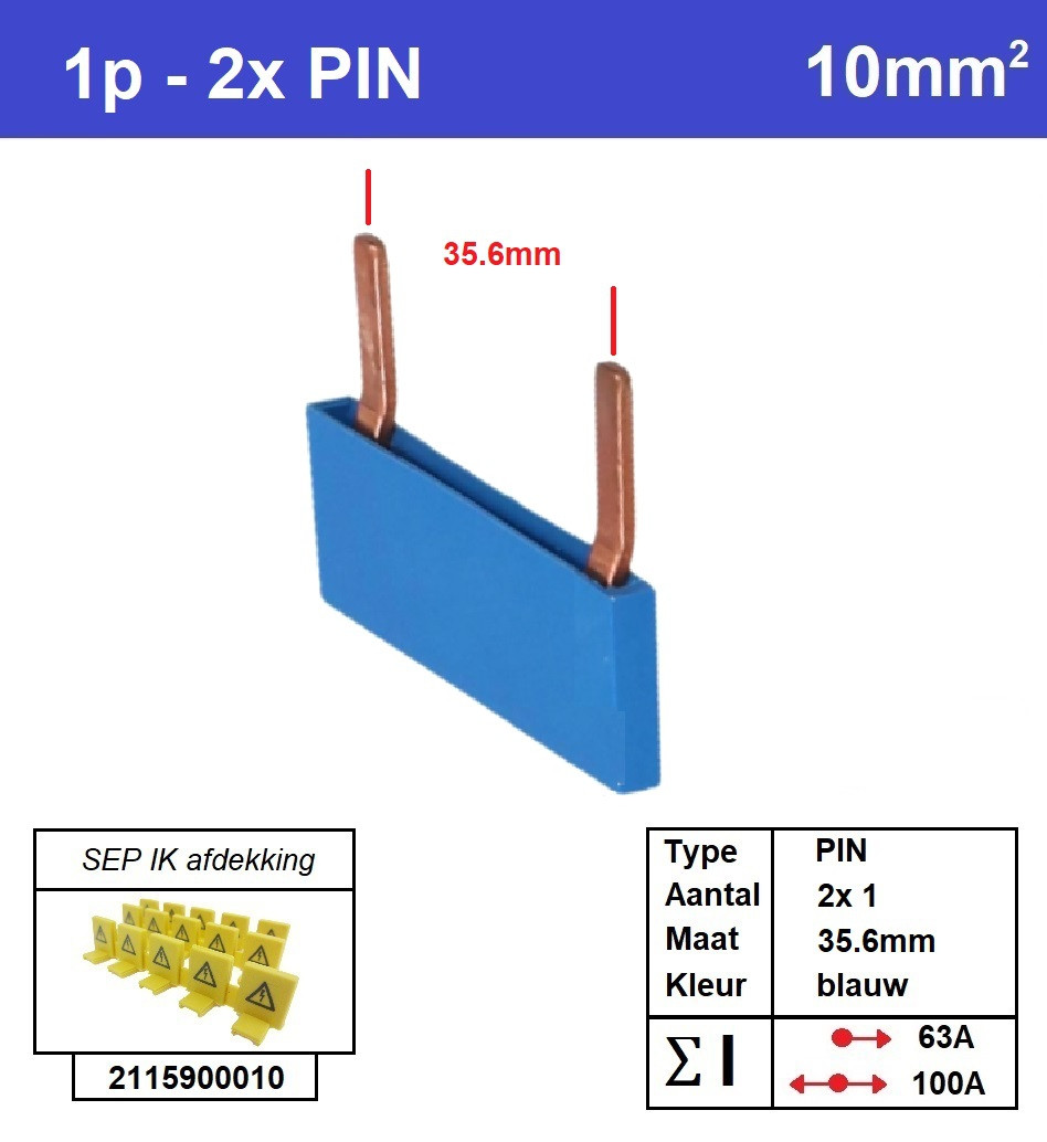 Schotman Elektro - SEP aansluitrail PIN 2x1 aansluitingen 35.6mm