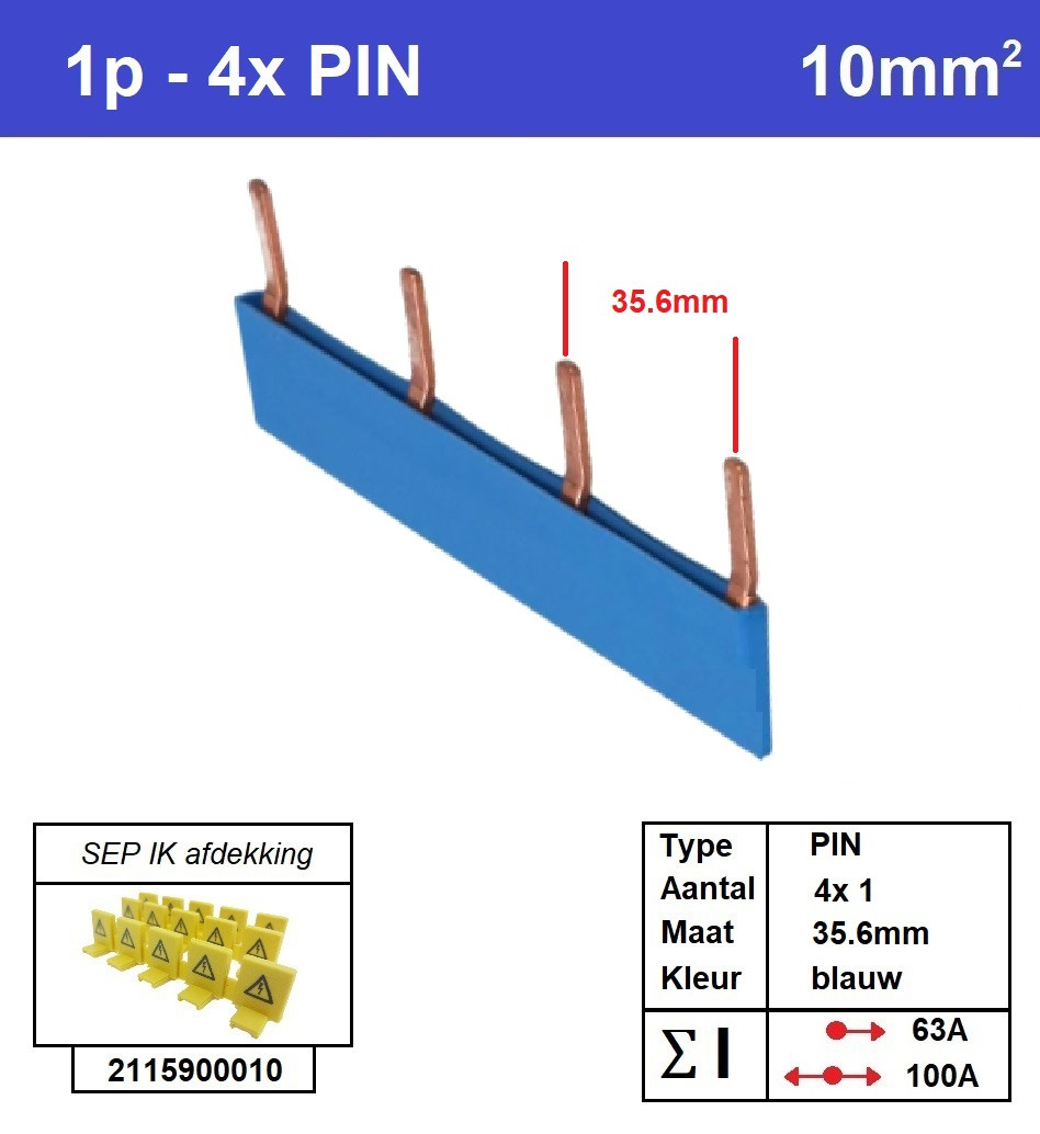 Schotman Elektro - SEP aansluitrail PIN 4x1 aansluitingen 35.6mm