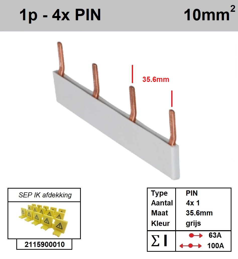 Schotman Elektro - SEP aansluitrail PIN 4x1 aansluitingen 35.6mm