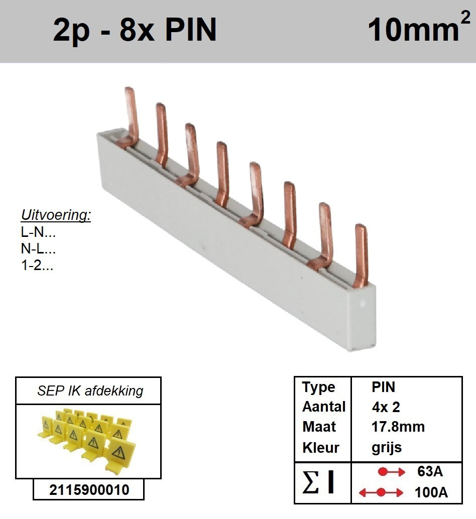 Schotman Elektro - SEP aansluitrail 2 fase PIN 4x2 aansluitingen 17.8mm