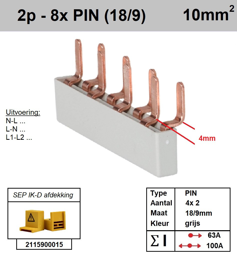 Schotman Elektro - SEP aansluitrail 2fase PIN 4x2 aansluitingen 9/18mm