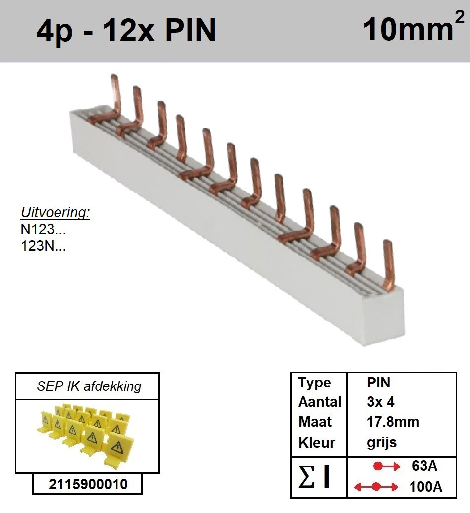 Schotman Elektro - SEP aansluitrail 4p PIN 3x4 aansluitingen 17.8mm