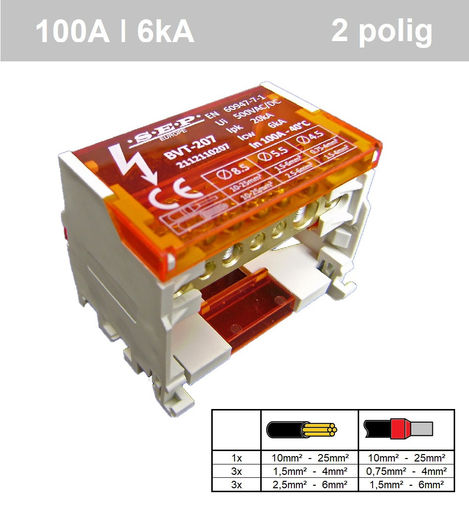 SEP BVT-207 verdeelset 100A 2x 7 aansluitingen 500VAC/DC